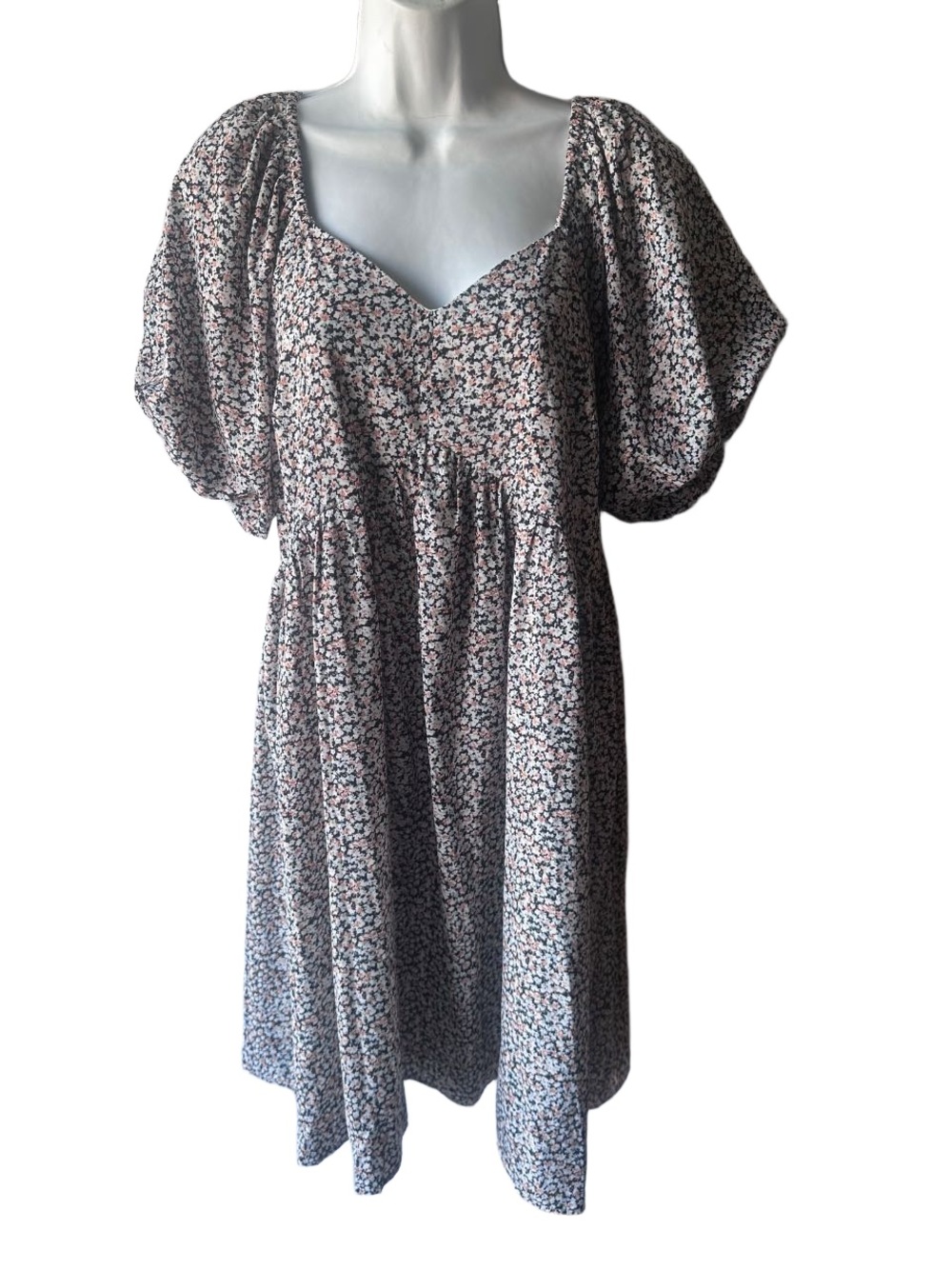 Mikarose Modest Ditsy Floral Dress Sweetheart Neck Empire Waist XL
